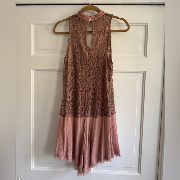 Free People Halter Lace Dress in Pink and Brown - Picture 2 of 5